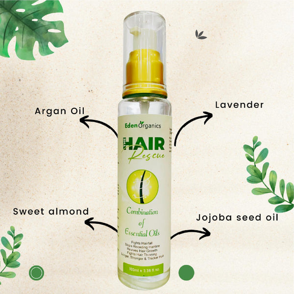 Hair Rescue spray is a complete hair fall solution. Argan oil, lavender, sweet almond, jojoba seed oil.